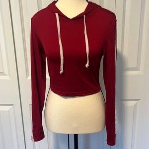 Red long sleeve cropped top with hood. Athletic hoodie size XS